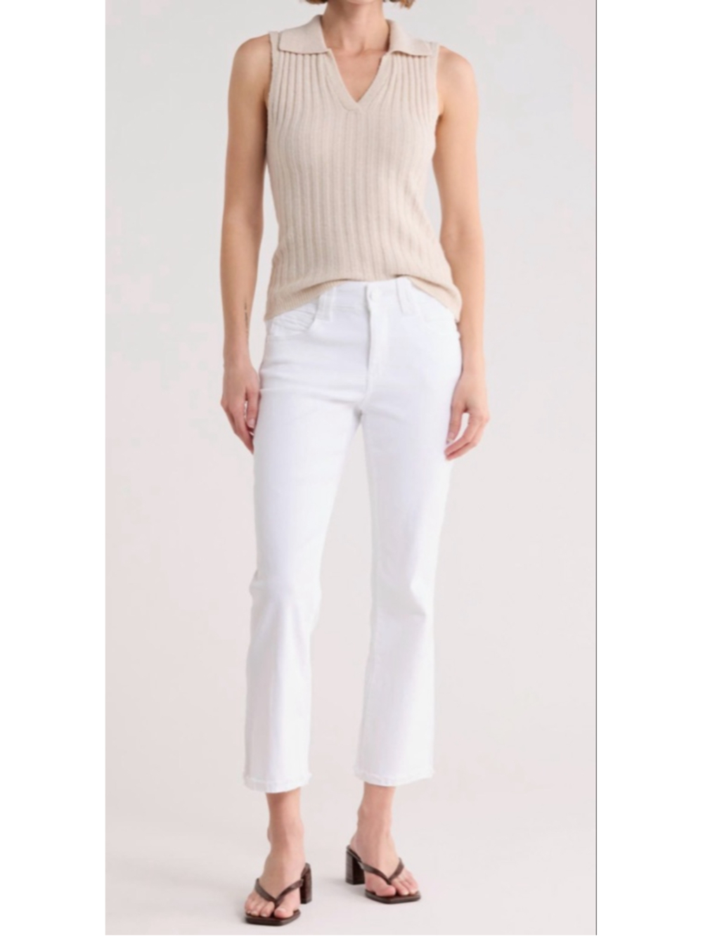 Democracy Ab' Technology Optic White Scalloped Fray Hem Crop Flare Jeans SZ 14